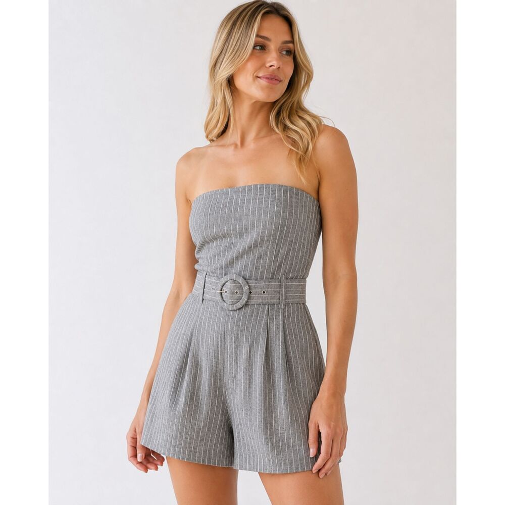 Olivaceous - Gray Pinstripe Strapless Romper NWT - Size Medium